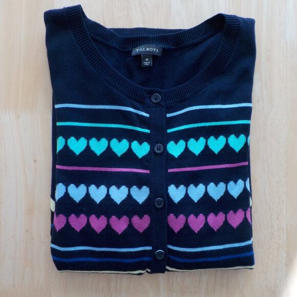 Talbots Cardigan Sweater - Hearts - Black - Medium - 3/4 sleeve  (470) - Picture 6 of 6